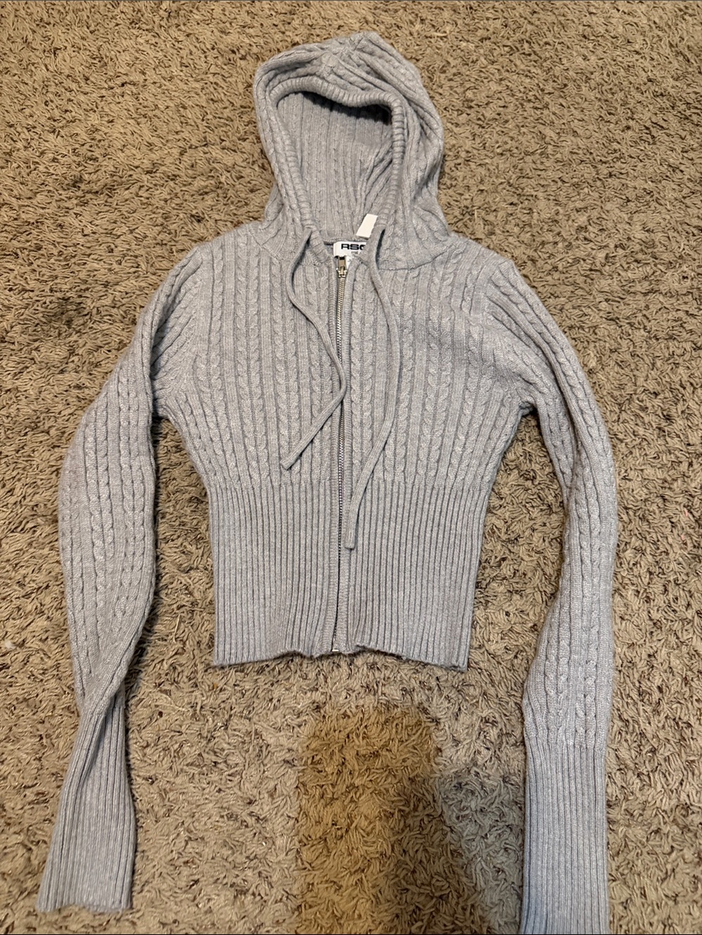 Tilly's Light Gray Cable-Knit Hooded Zip Jacket